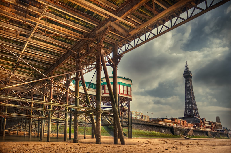 under the north pier / 3x2 + Blackpool Tower + HDR + piers [North pier] + fylde coast [scenic]